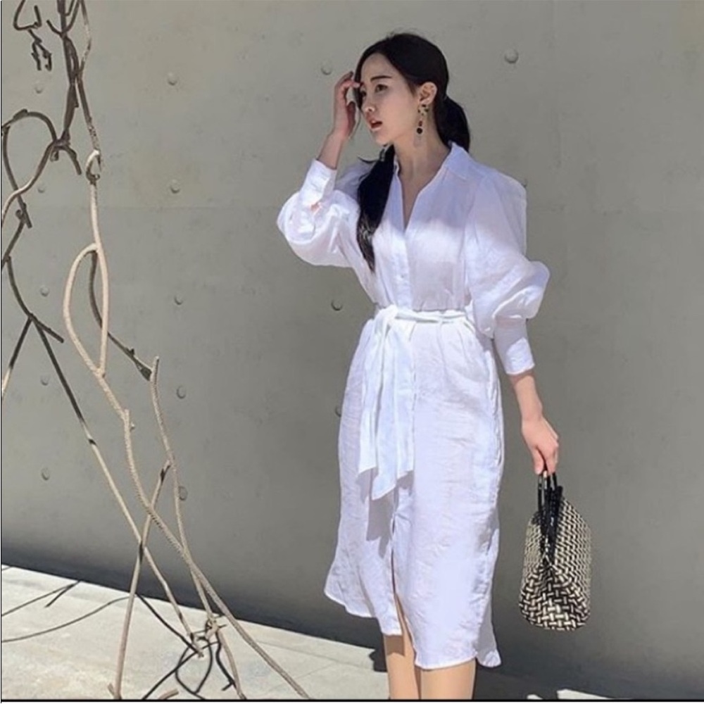JOHANNA ORTIZ x H&M SHIRT LINEN Belted Shirt DRESS White  Size L